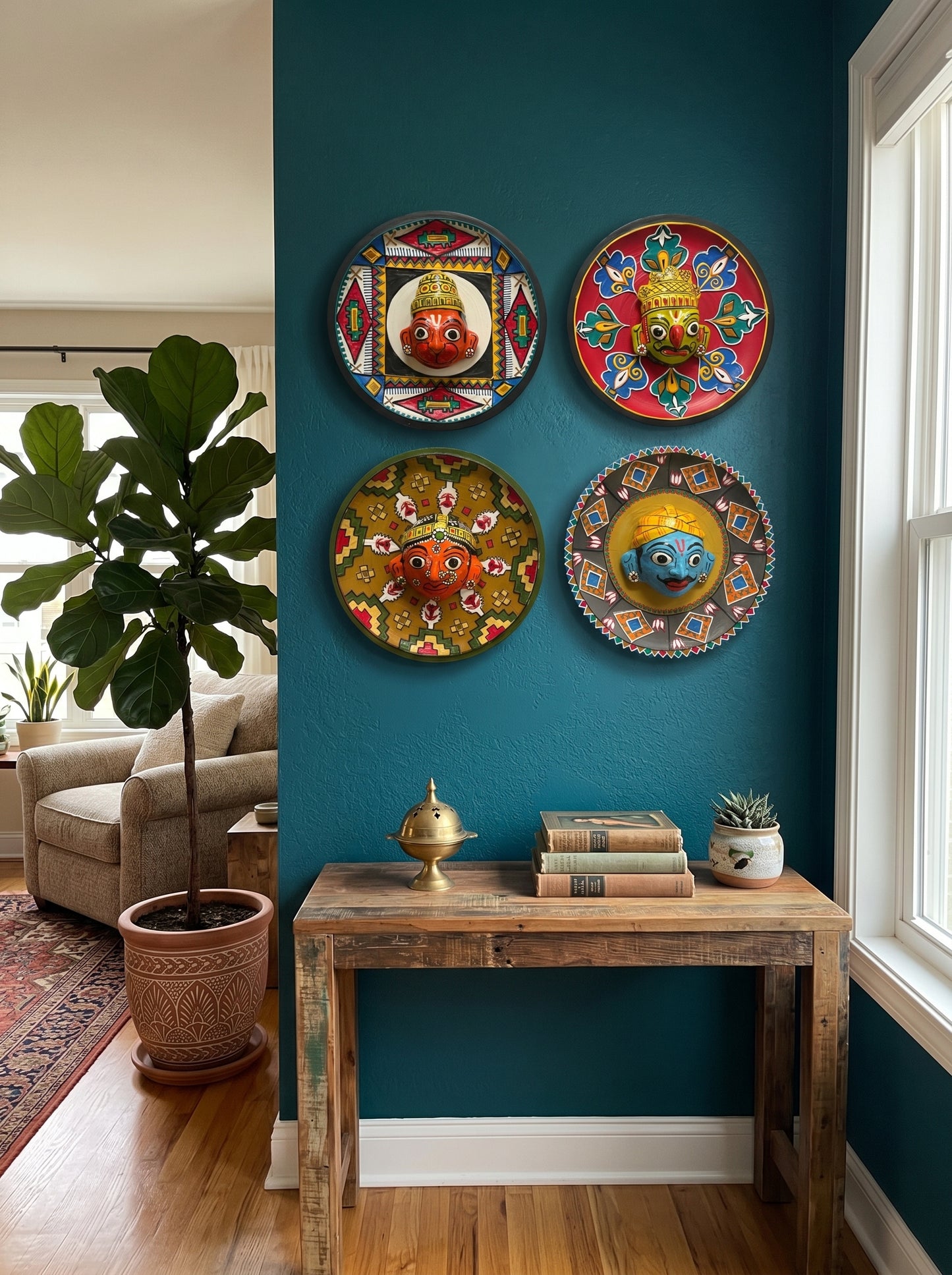 Cherial Mask Wall Plate Set – Handcrafted Tribal Story Art (Set of 4)