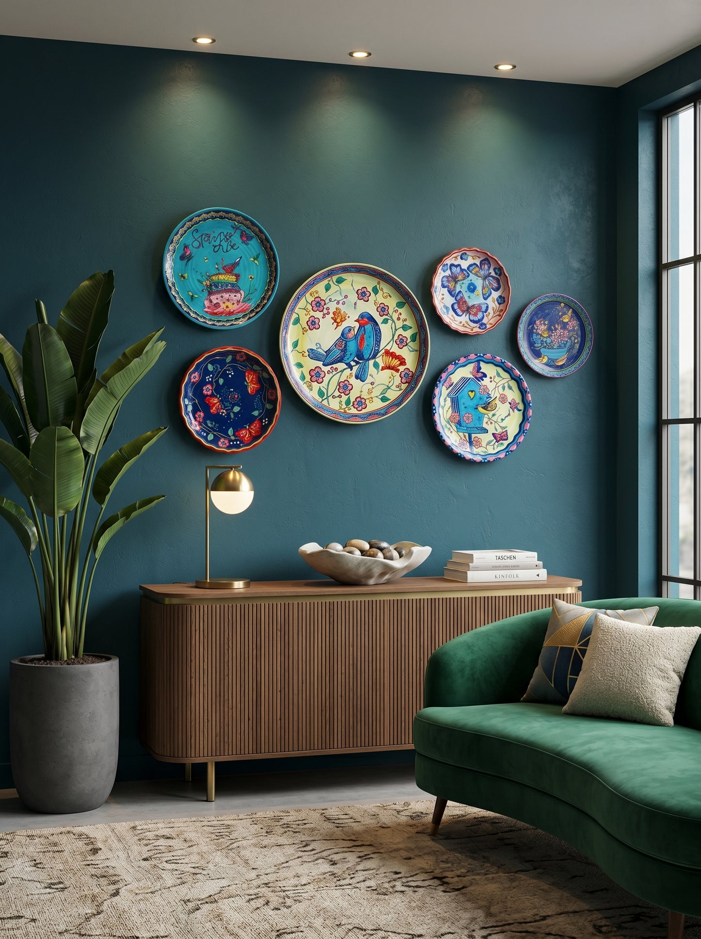 Handcrafted Wall Plate Set - Spring Symphony : Floral & Bird Collection