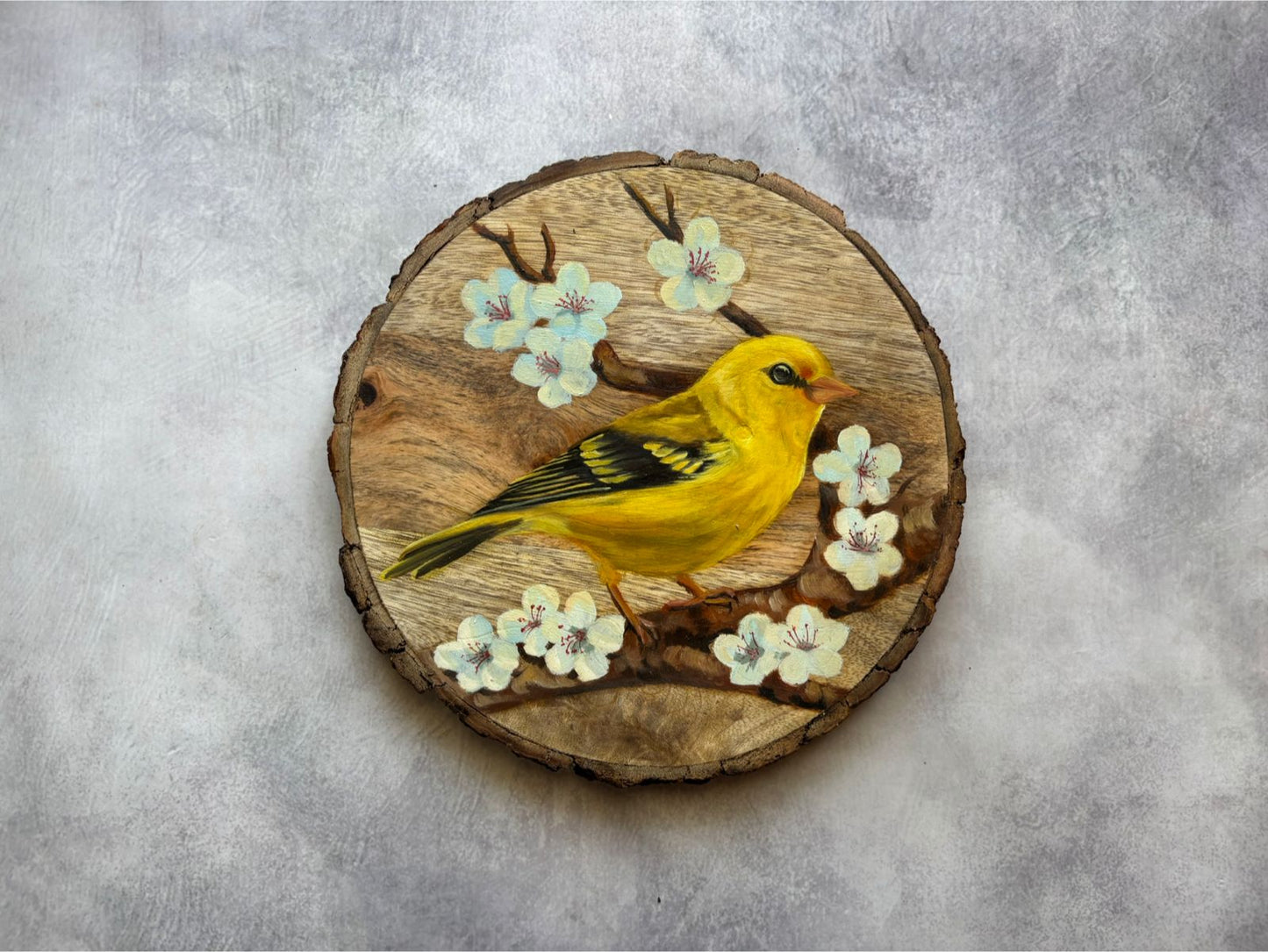 Autumn Whisper – Handcrafted Bird on Maple Leaves Wooden Wallplate